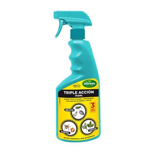 Triple acción químico: contra plagas en plantas, pistola pulverizadora 750 ml