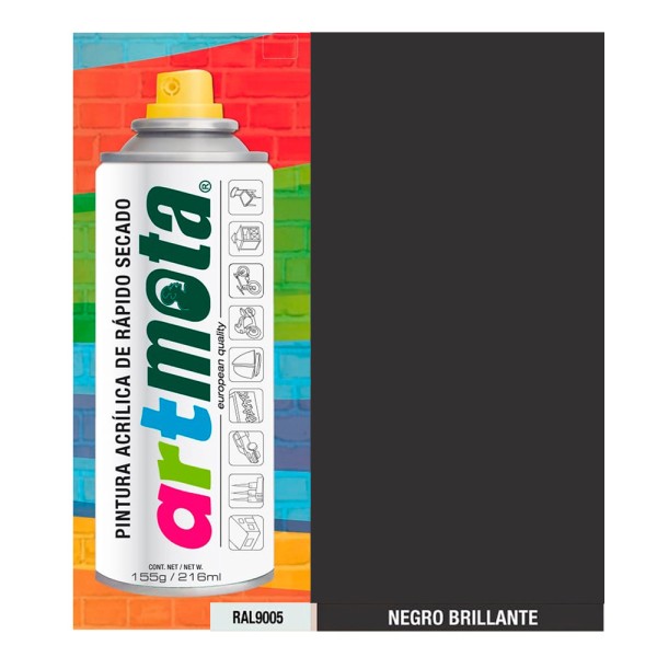 Pintura acrílica spray ral9005 negro brillante 216 ml próxima fecha caducidad 30/09/2026 (pack 2 unidades)